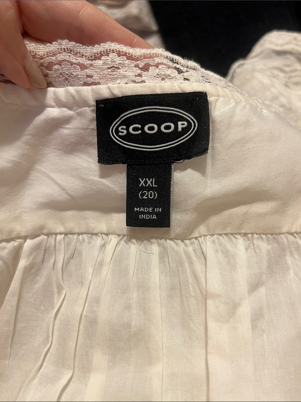 Scoop Lace-Trim White Camisole Tank Top with Front Tie. Delicate & flowy. XXL. - Picture 5 of 7